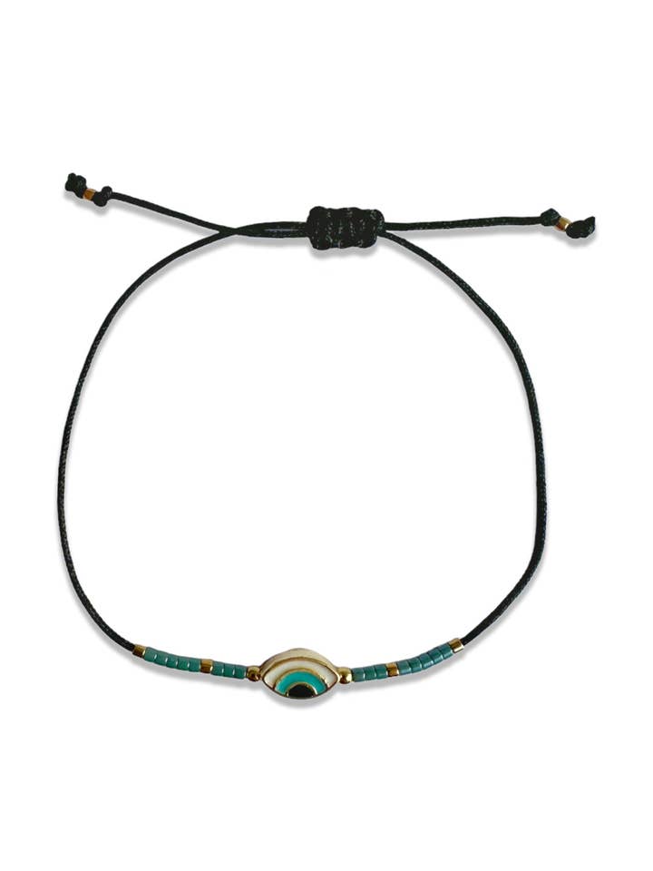 Gold Plated Pearlescent Eye Charm Bracelet for wholesale by Yugu Studio