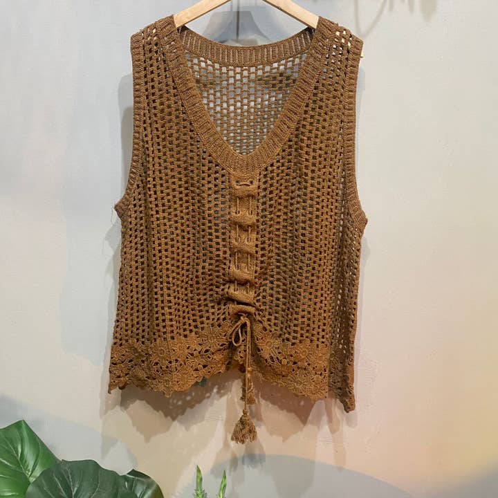 Hope & Sunshine - Wholesale Outerwear Vest - Women's - Crochet Drawstring Vest10