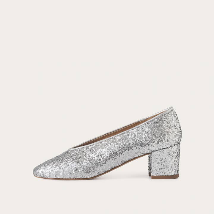 Leilot Heels, silver glitter for wholesale by Balagan Studio