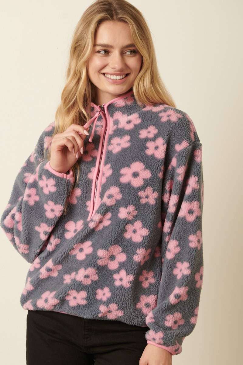 mittoshop - Vente Sweat-shirt – femme - PULL ZIPPÉ EN FOURRURE À MOTIF FLORAL3