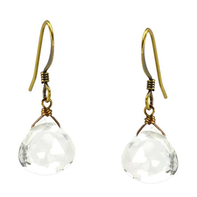 Simple Clear Quartz Droplet Earrings Scintillating Crystal for wholesale by Edgy Petal Jewelry