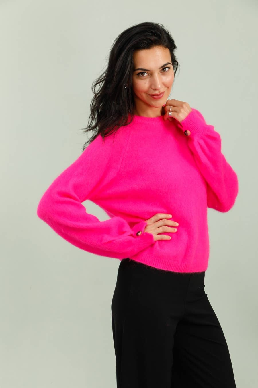 NAÏS PARIS - Wholesale Knit Sweater - Women's - Round neck sweater with buttoned sleeves in kid mohair and merino wool17