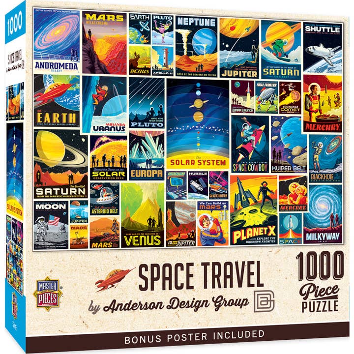 Masterpieces Puzzles - Wholesale Puzzle - Adult - Vintage Posters - Space Travel 1000 Piece Jigsaw Puzzle