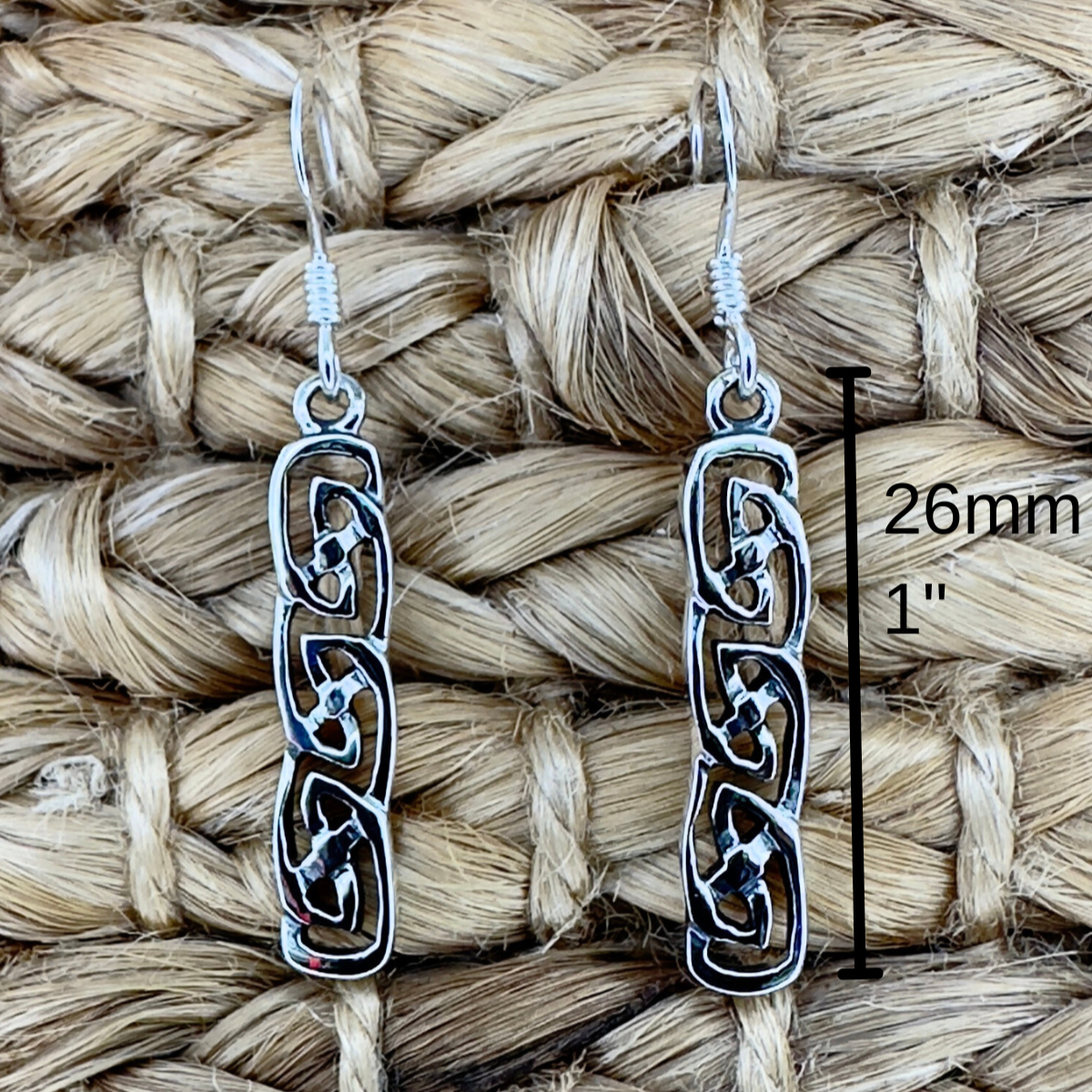 The Green Gecko - Wholesale Dangle Earrings - Rectangle Never Ending Knot Earrings in Sterling Silver2