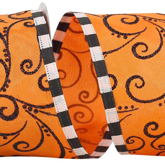 Halloween Swirl Mix Wired Edge, Orange/black, 2-1/2 In for wholesale by RELIANT RIBBON