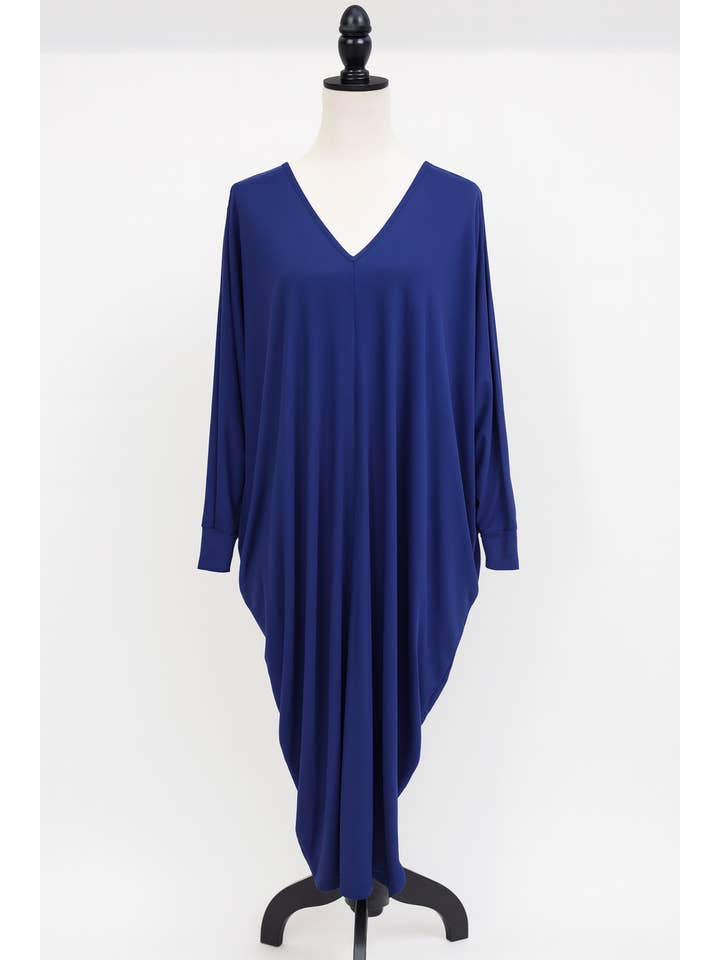 Fennco Styles - Wholesale Dress - Women's - Deep Back Cut Out 3/4 Sleeve Blue Maxi Dress