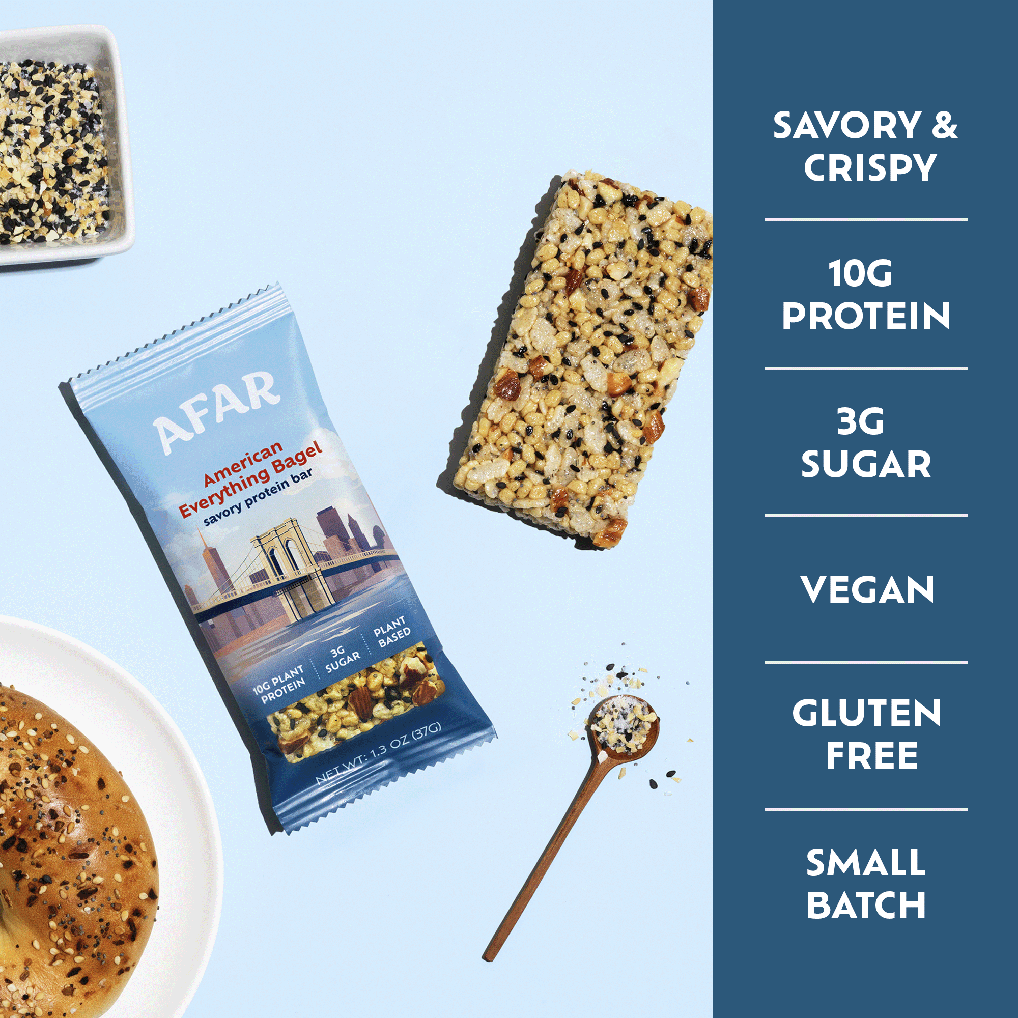 Afar Foods - Wholesale Snack Bar - Savory Protein Bar - American Everything Bagel Flavor1