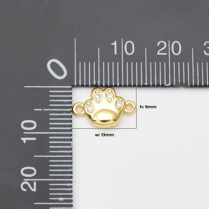Beads Creation - Wholesale Individual charm/pendant - Gold Filled Dog Cat Paw Charm Connector CZ Micro Pave, CN4861