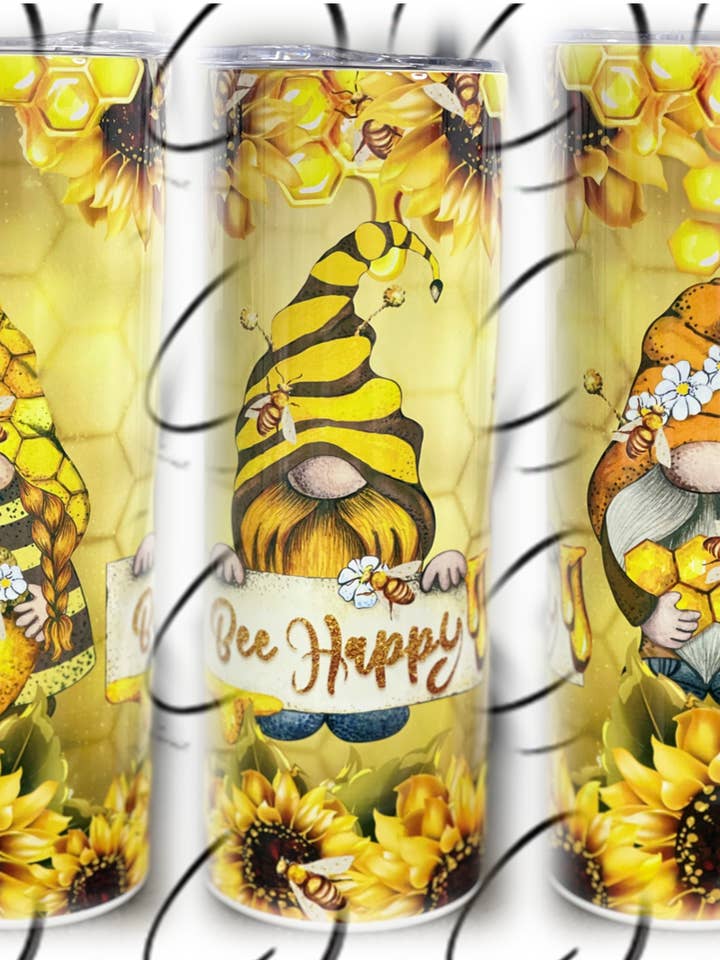 Bee Happy Gnomes 20oz Skinny Tumbler for wholesale by CMD Wholesale