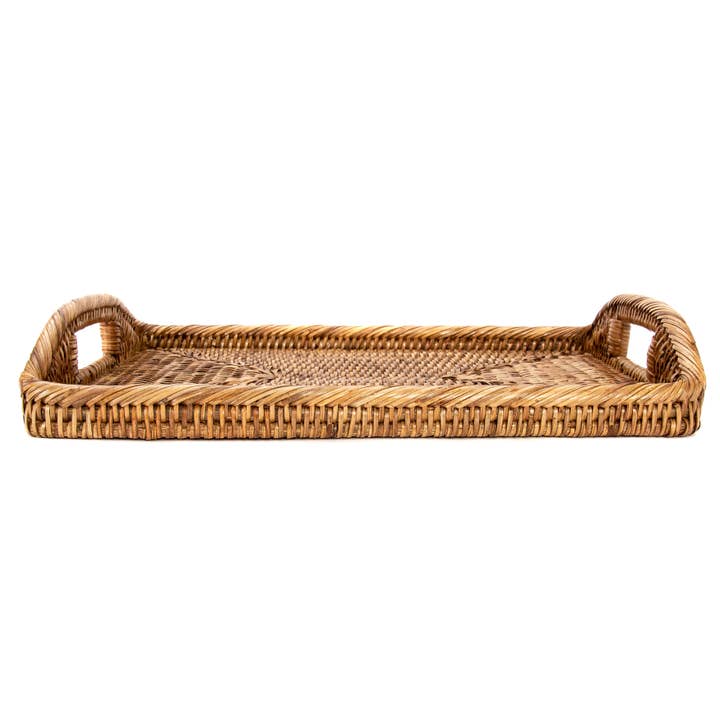 Artifacts Trading Company - Vente Plateaux de service - Plateau de service rectangulaire Artifacts Rattan™ avec poignées hautes