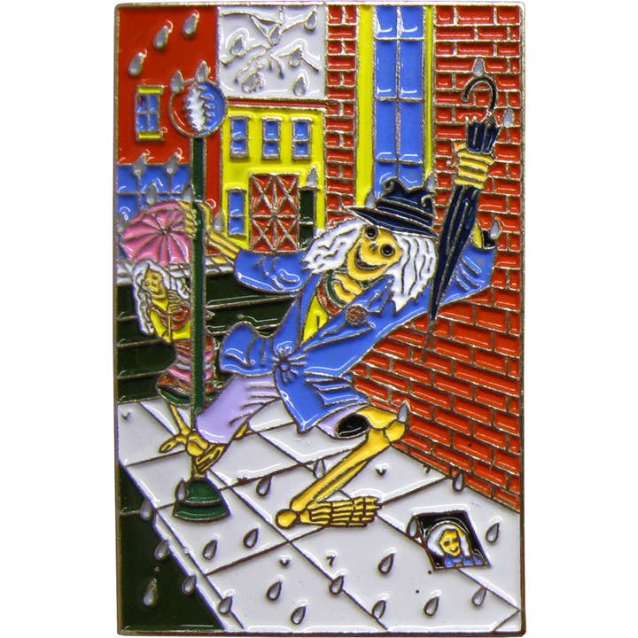 Enamel Pin - Skeletons - Dancing In The Rain for wholesale by Square Deal Recordings & Supplies