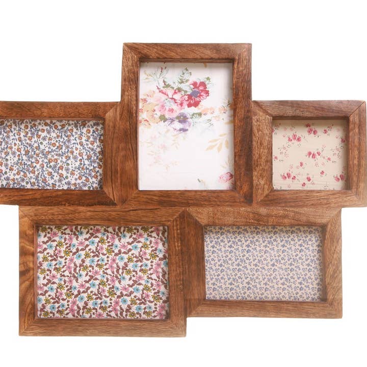 Dark Wood Photo Frame With 5 Apertures for wholesale by Sass and Belle