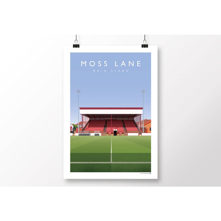 Poster della Tribuna Principale di Moss Lane, Altrincham per la vendita all'ingrosso da parte di Matthew J I Wood Design & Illustration