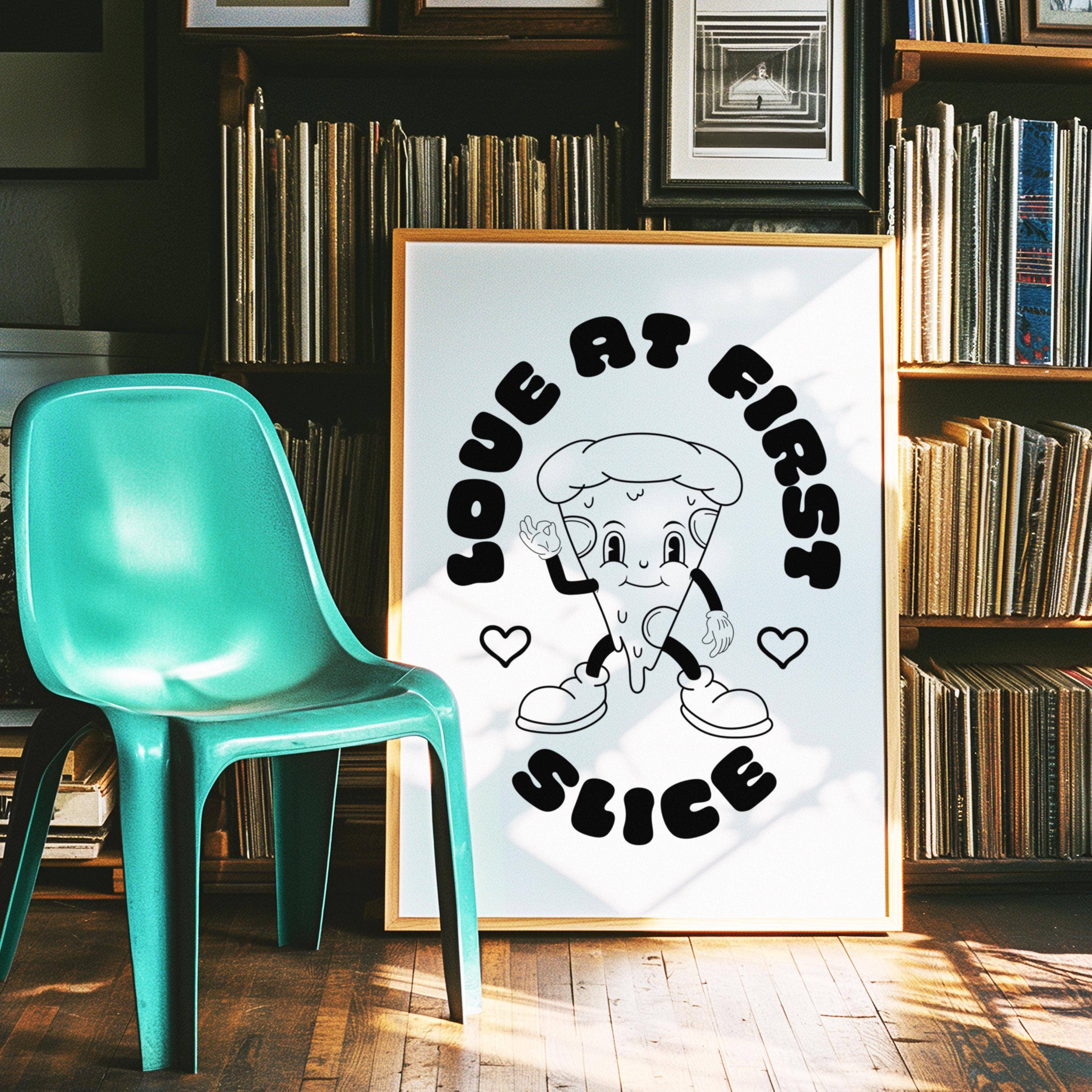 Hound & Fox Print Co – wholesale Art print – Retro Pizza Art Print: Love at First Slice Kitchen Decor1