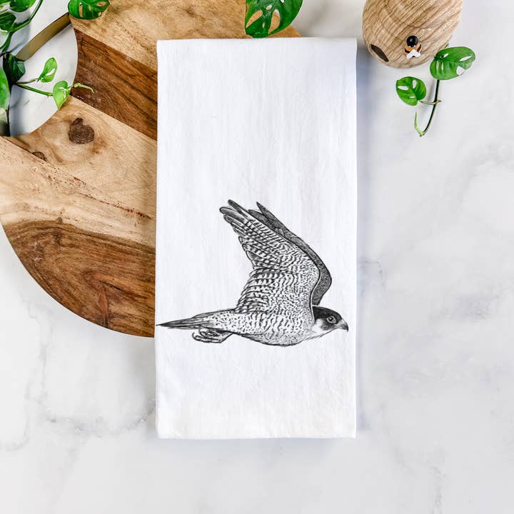 Flying Peregrine - Falco peregrinus Tea Towel for wholesale by Because Tees