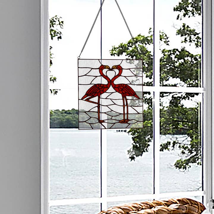 River of Goods - Wholesale Suncatcher - 12.5"H Pink Flamingos Stained Glass Window Panel4