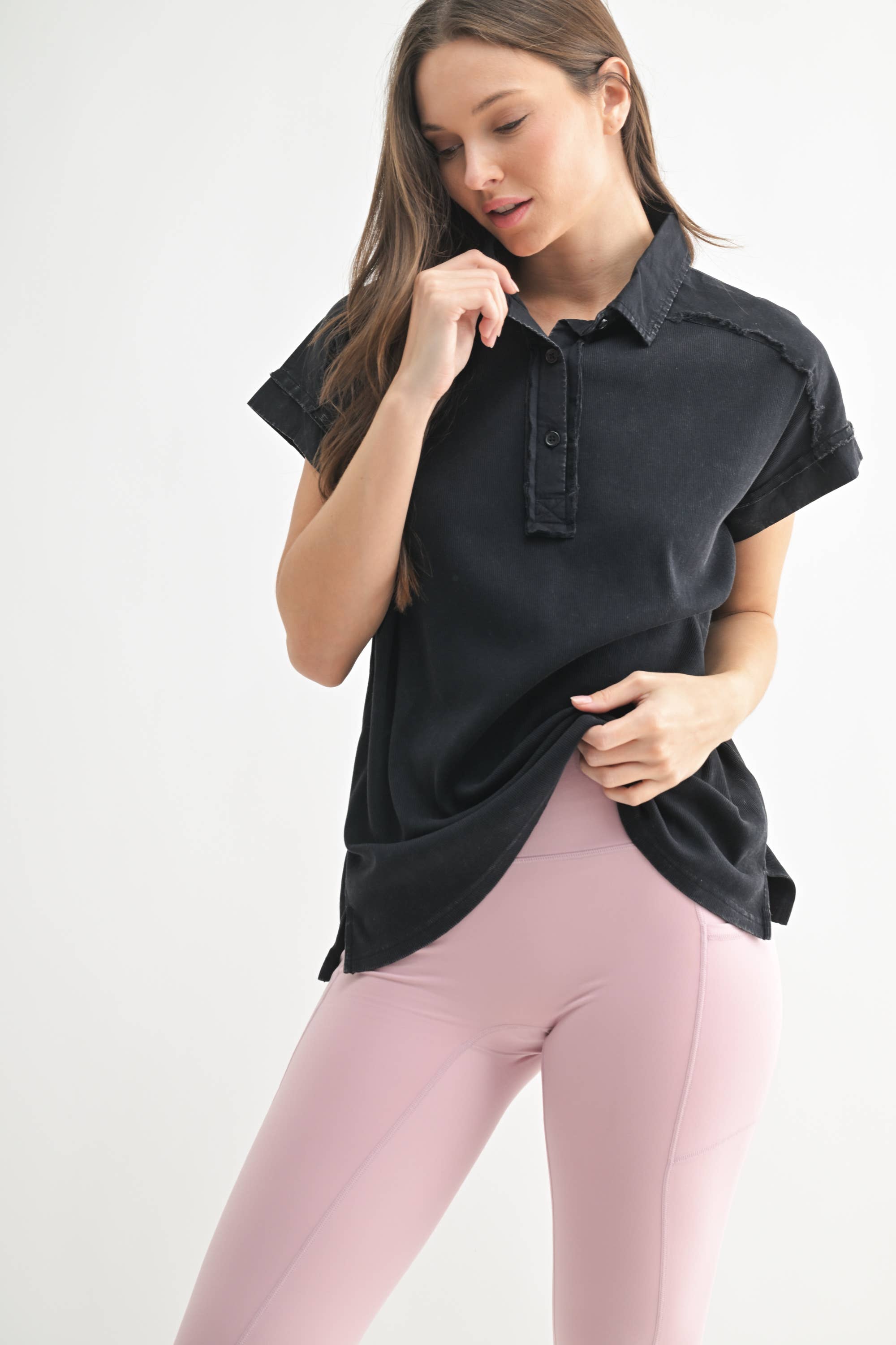 Mono B - Wholesale T-Shirt - Women's - Mineral Wash Half Button Tee8