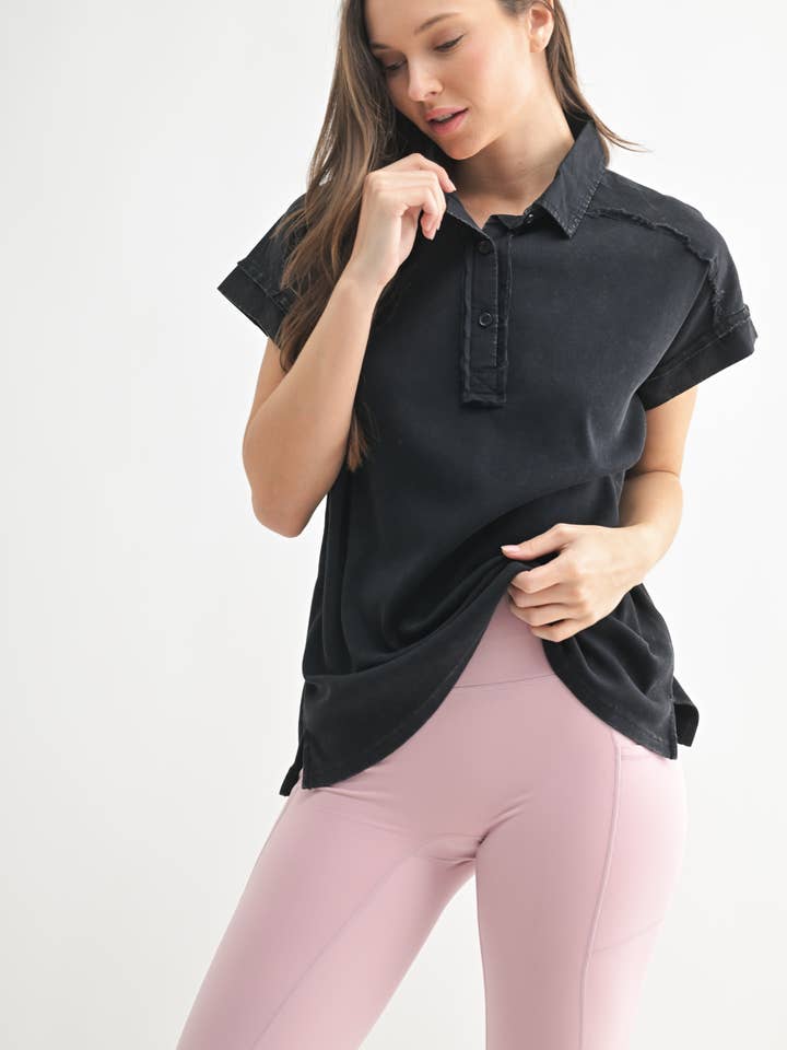 Mono B - Wholesale T-Shirt - Women's - Mineral Wash Half Button Tee8