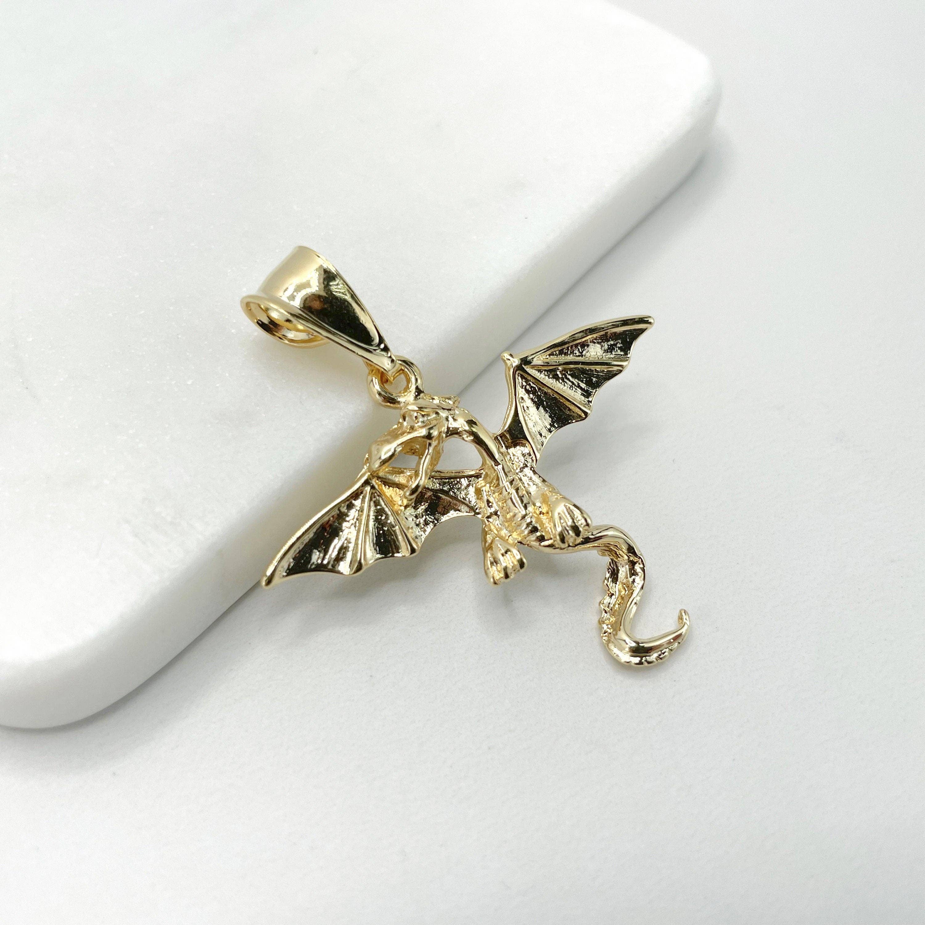 DIJU Jewelry - Wholesale Individual Charm/Pendant - 18k Gold Filled 3D Puffed Dragon Mythology, Dragon Chinese3