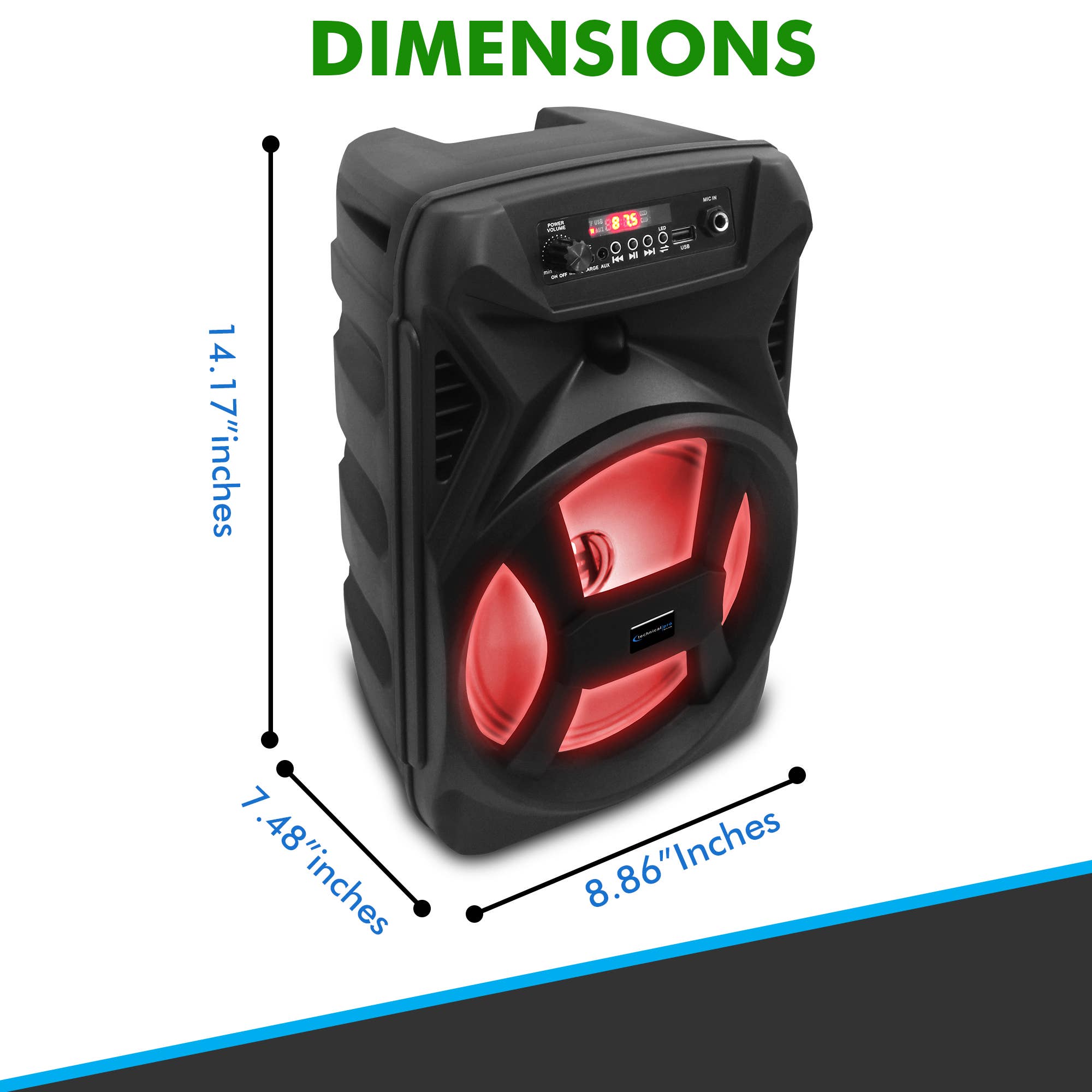 Technical Pro - Venta al por mayor Altavoces - Altavoz Bluetooth portátil de 8 pulgadas y 500 vatios con altavoz de graves y tweeter2