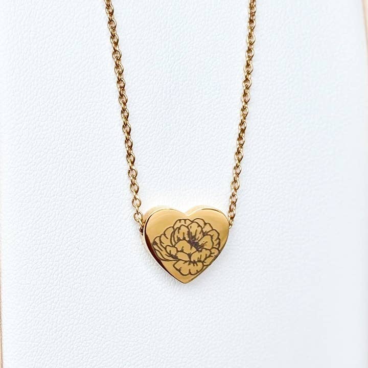 Collier cœur de pivoine - Acier inoxydable pour la vente par Arthousefern