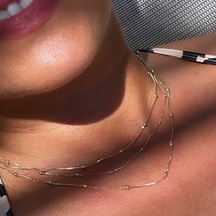 Milie - Wholesale Link & Chain Necklace - 18k GF Satellite Chain 1mm Necklace6