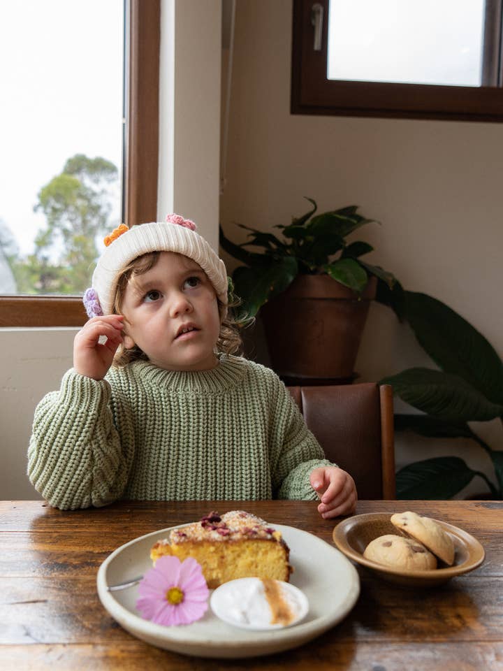 Daisy crochet beanie for wholesale by Blythe and Bodhi