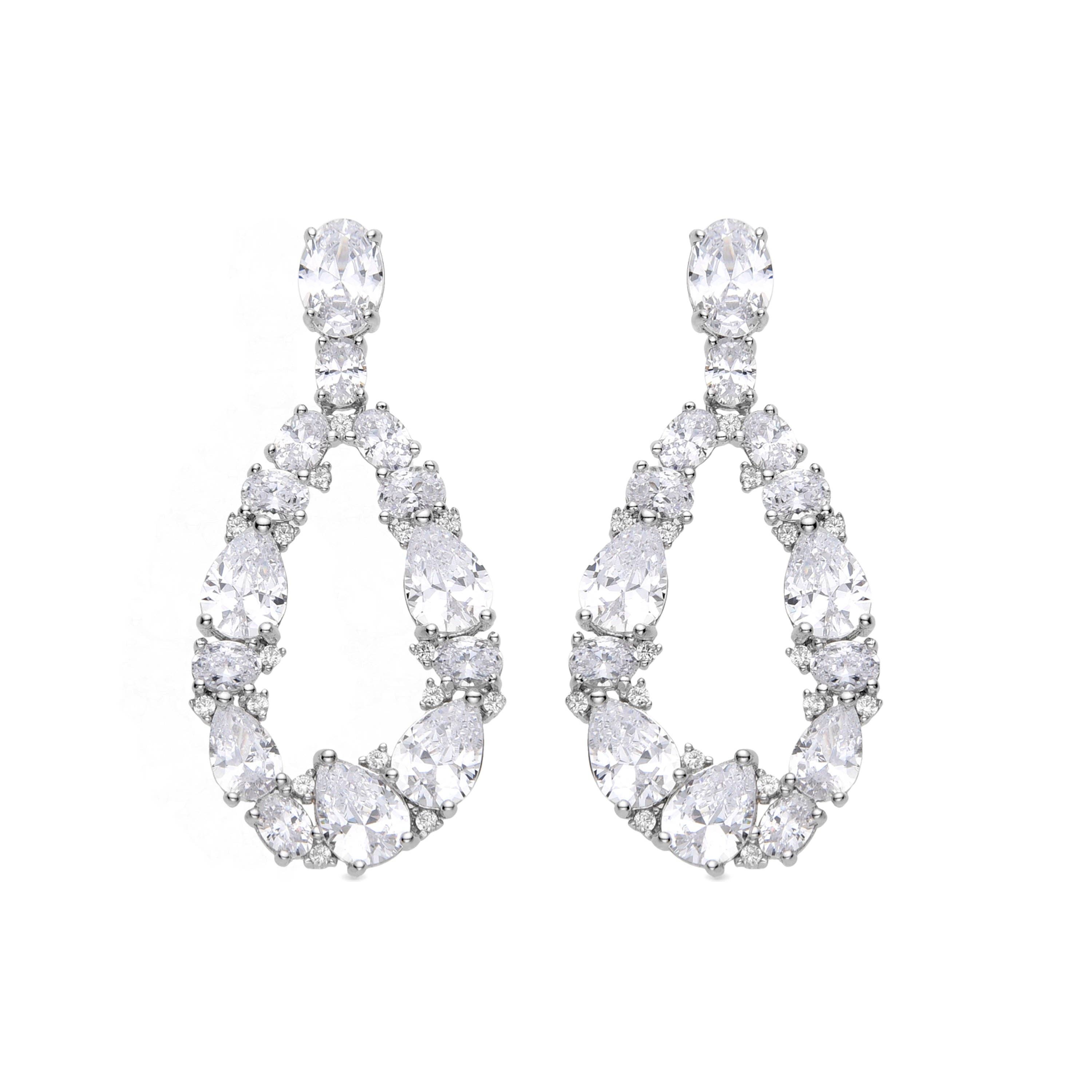 Luxenter – wholesale Hängande örhängen – 925 Sterling Silver Earrings with Brilliant Cubic Zirconia finished in Rhodium - Madne0