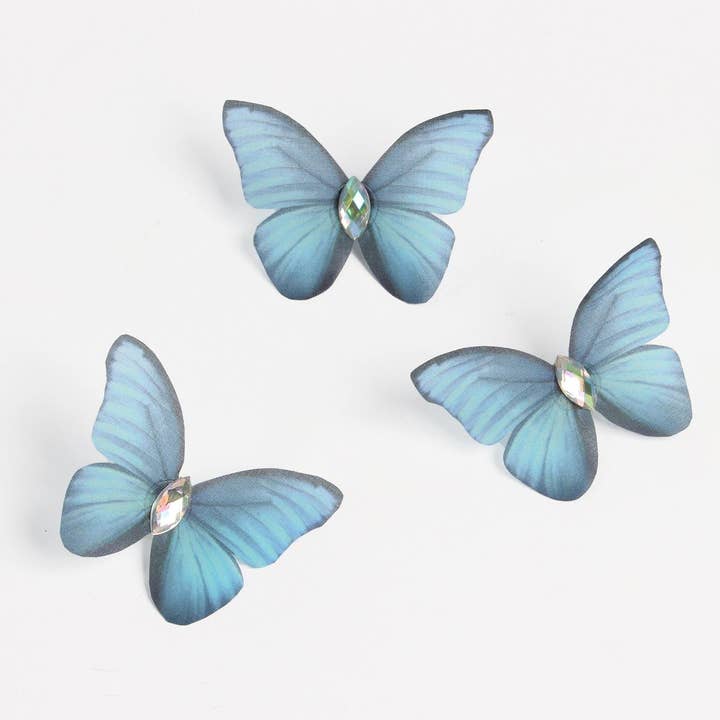 Spille piccole farfalle celesti, confezione da 3 per la vendita all'ingrosso da parte di Fashion Butterflies