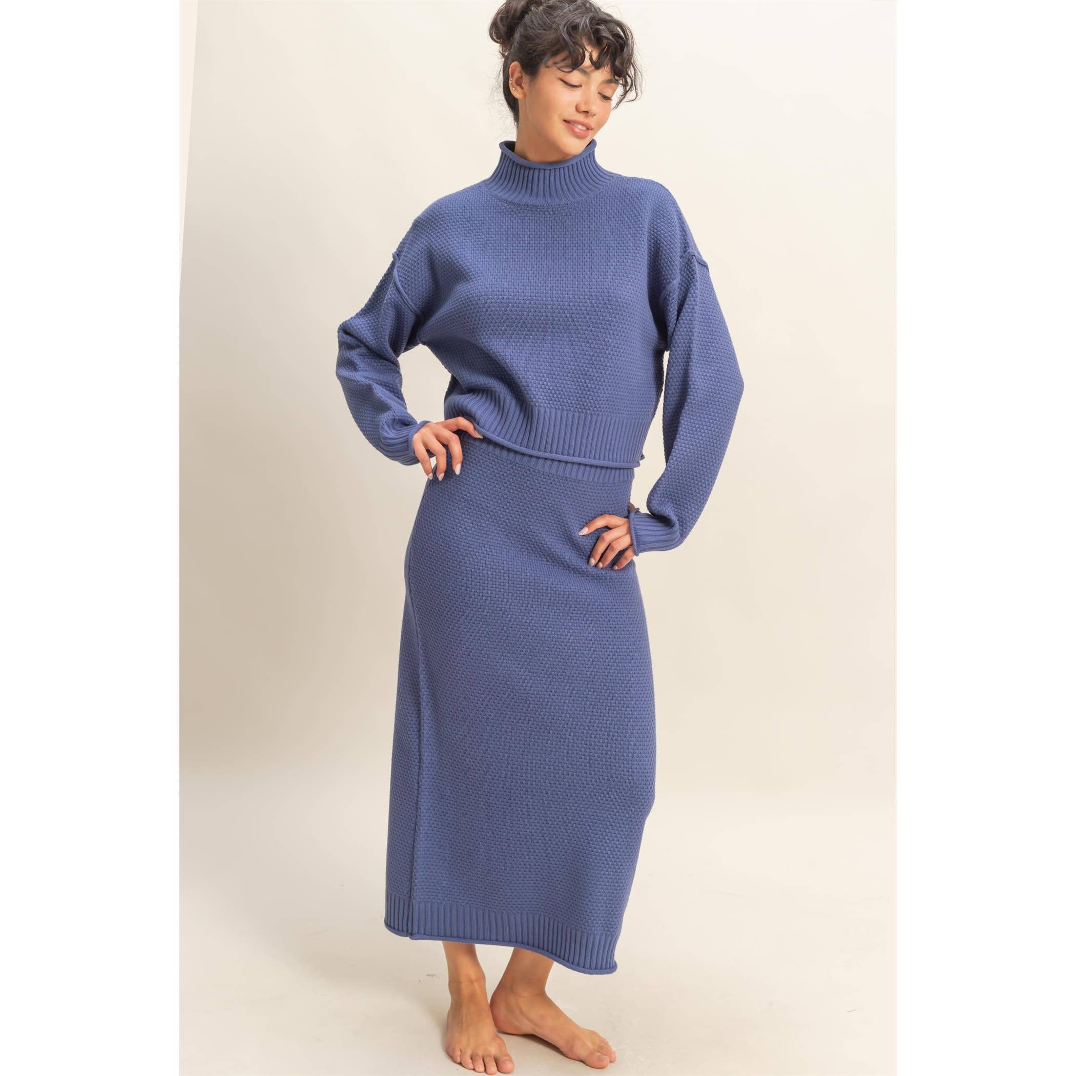 Double Zero - Wholesale Top & Skirt Set - Women's - Textured High Neck Sweater & Skirt Set14