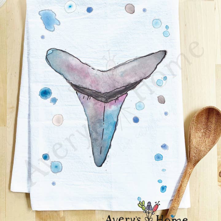 Shark Tooth Beach Customizable Souvenir Tea Towel for wholesale by Avery's Home