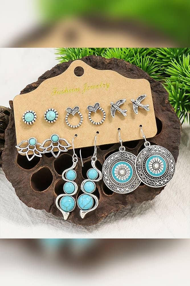 UNISHE - Wholesale Dangle Earrings - Copy Boho Turquoise Alloy Earrings Set HH0602