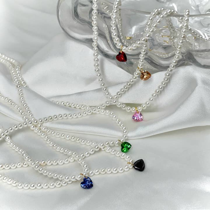 Hearts Zircon Pearl Necklace for wholesale by Ninemoo