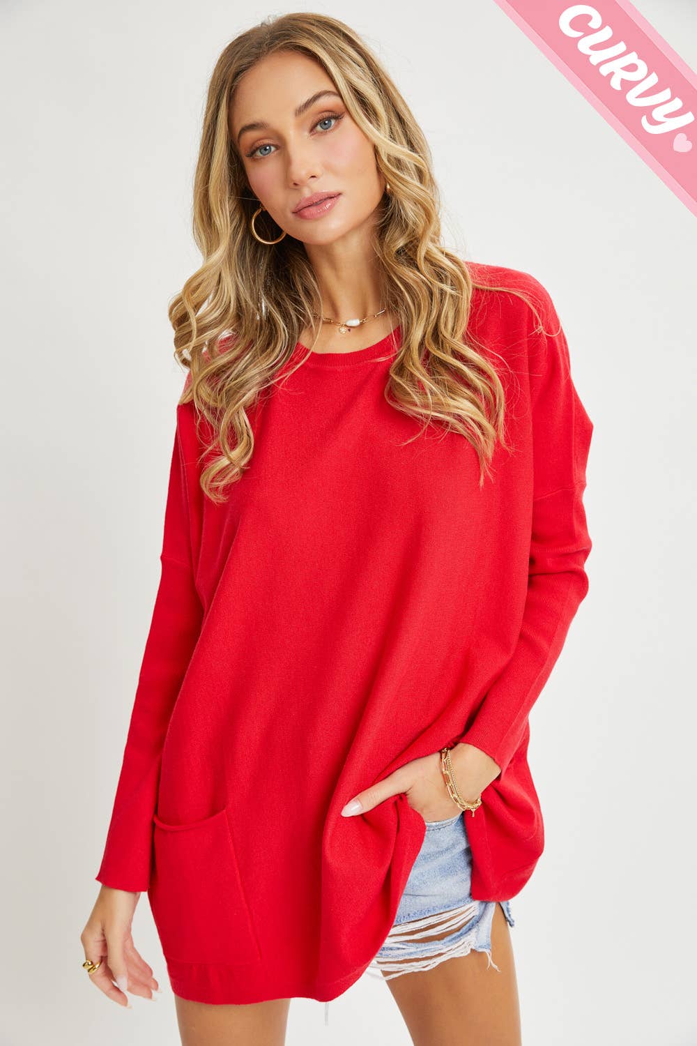 Sweet Lovely by Jen - Wholesale Tunic Sweater - Women's - FRONT POCKET OVERSIZE SWEATER PLUS SIZE36