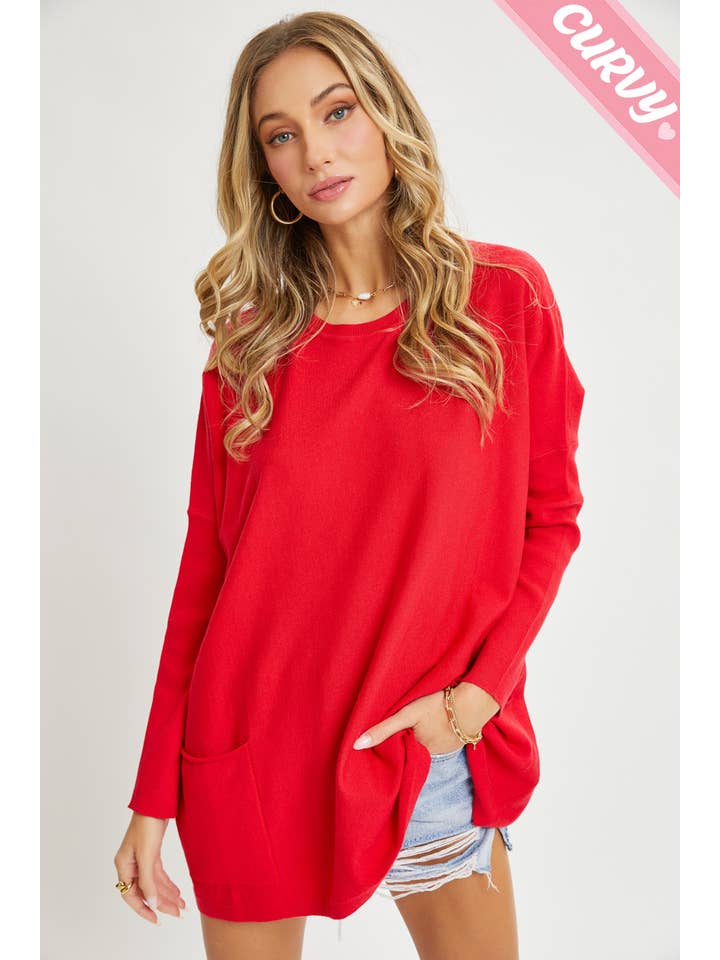 Sweet Lovely by Jen - Wholesale Tunic Sweater - Women's - FRONT POCKET OVERSIZE SWEATER PLUS SIZE36