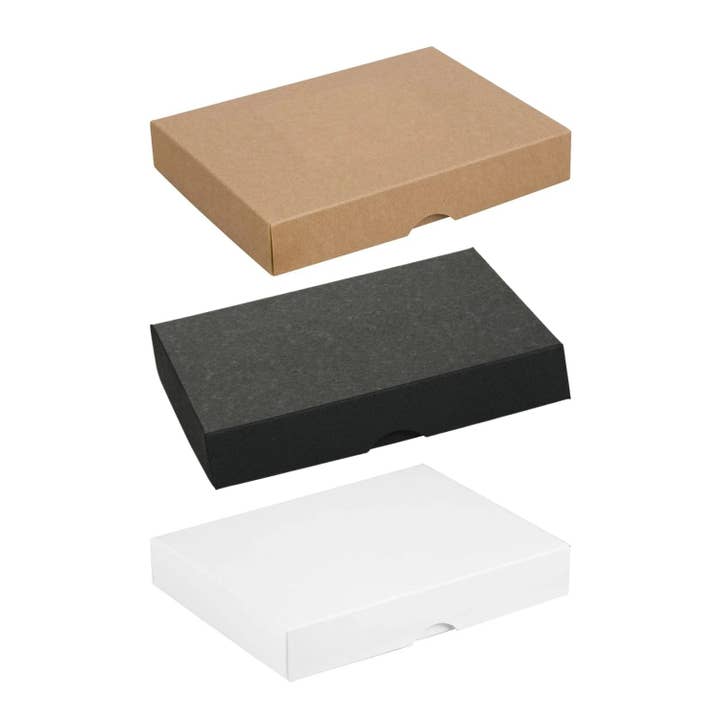 Natürlich verpacken – Großhandel Geschenkboxen – Faltschachtel 11,5 x 15,5 x 2,5 cm, Braun, Schwarz, Weiß, mit Deckel - 10er Set