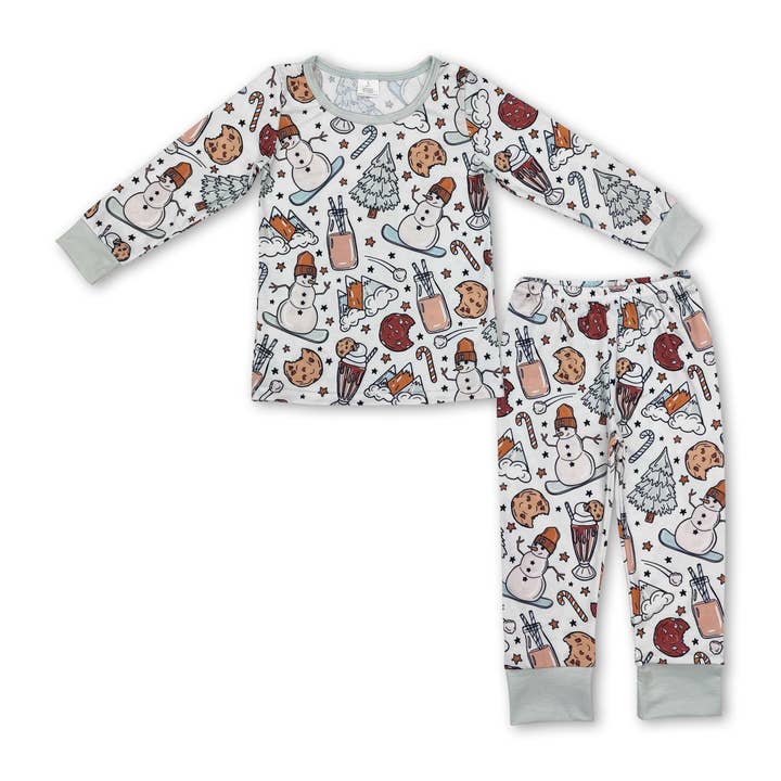 Yawoo Garments - Wholesale Sleepwear Set - Kids - Snowman cookie milk Christmas kids boys bamboo pajamas