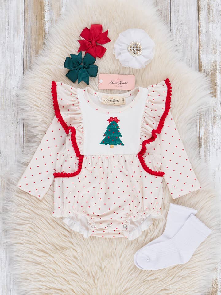 Marie Nicole Clothing - Wholesale Bodysuit (Non-Footed) - Baby - Polka Dots Embroidered Trees Ruffle Bubble