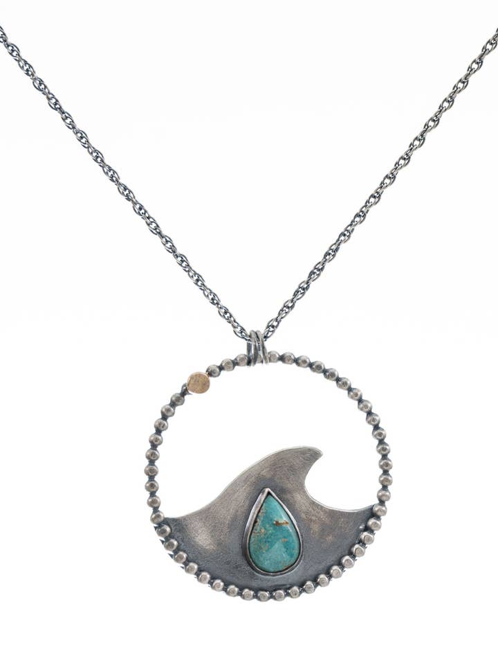Ocean Drop 14k Gold Silver Wave Pendant with Turquoise for wholesale by Silver Coast Designs