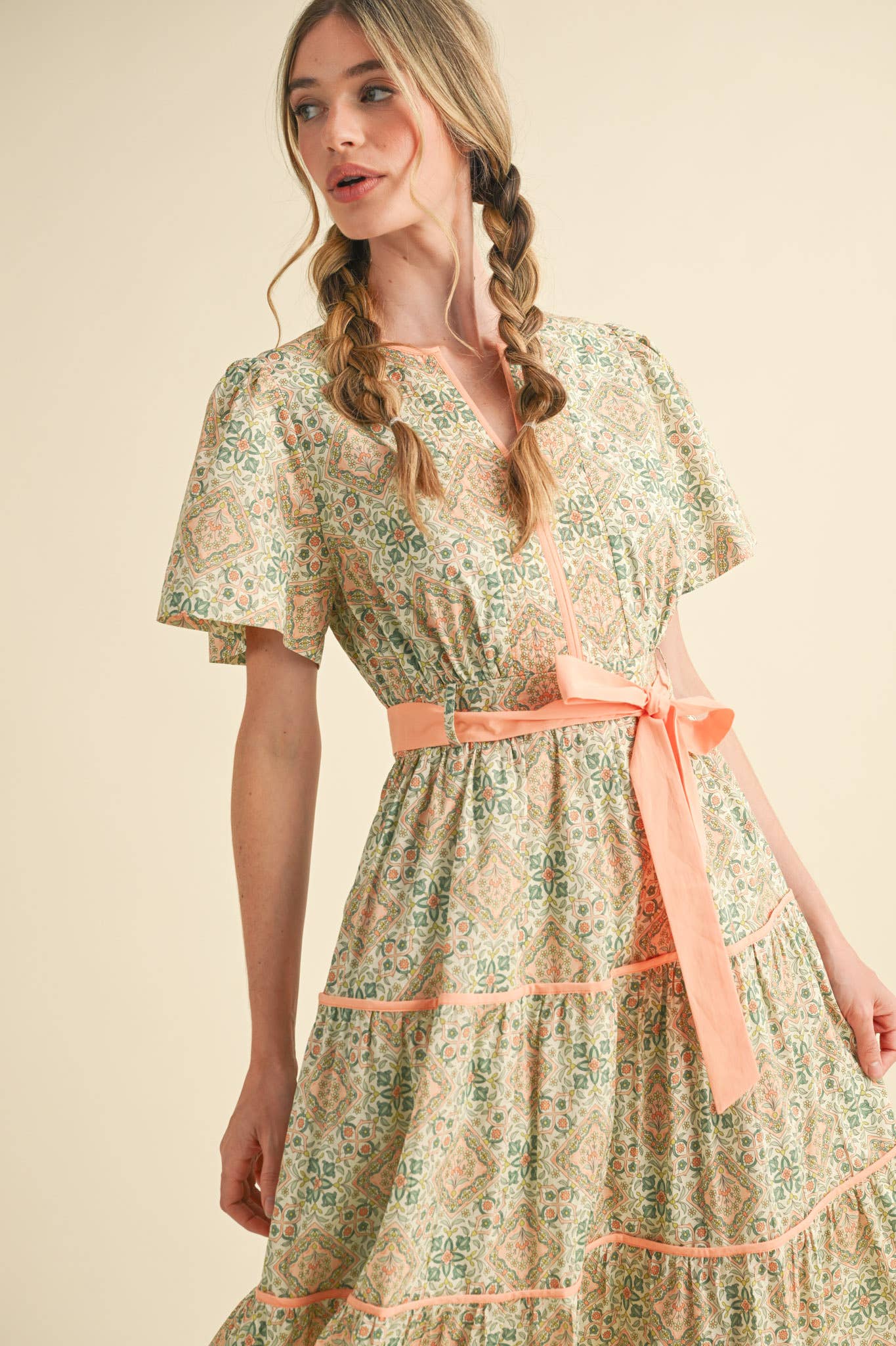 &MERCI - Vente Robe – femme - ROBE MIDI IMPRIMÉE À LIENS CONTRASTÉS MDR382115