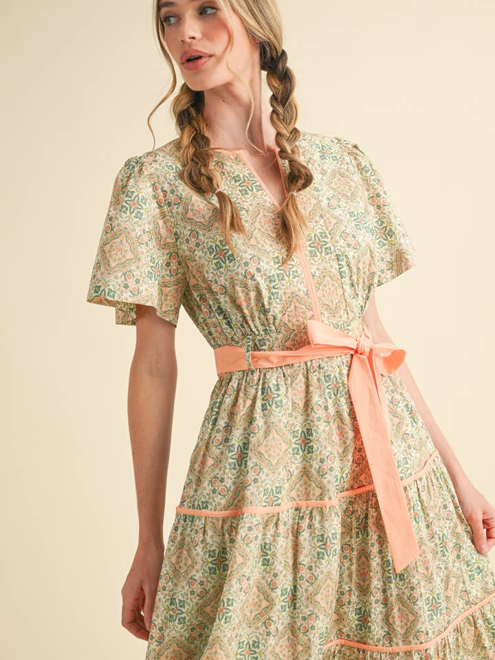 &MERCI - Vente Robe – femme - ROBE MIDI IMPRIMÉE À LIENS CONTRASTÉS MDR382115