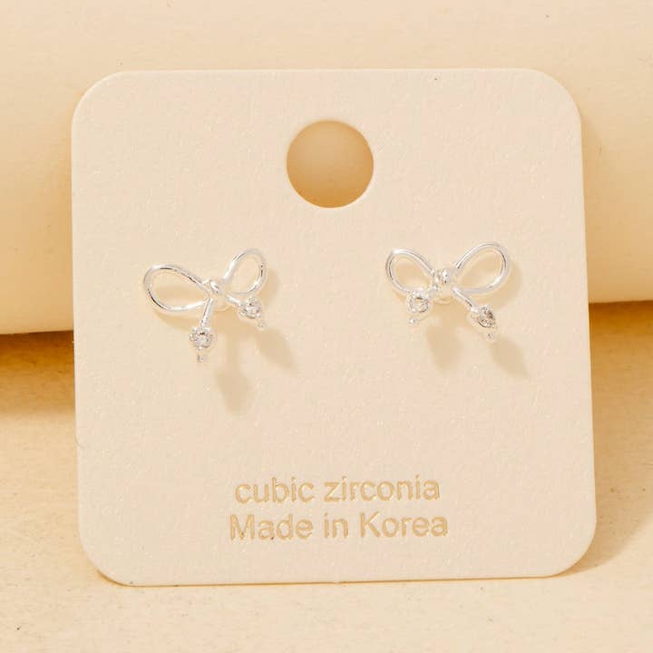 Anarchy Street - Wholesale Stud/Post Earrings - Gold Dipped Cz Wire Bow Stud Earrings