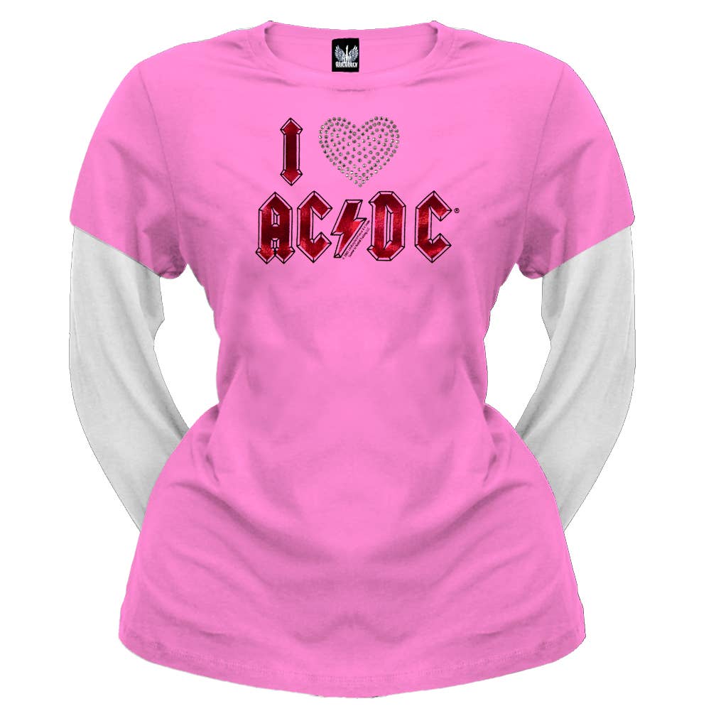 Official Store - Wholesale Screen Printed T-Shirt - Women's - ACDC - I Heart ACDC Women's Juniors Long Sleeve T Shirt0
