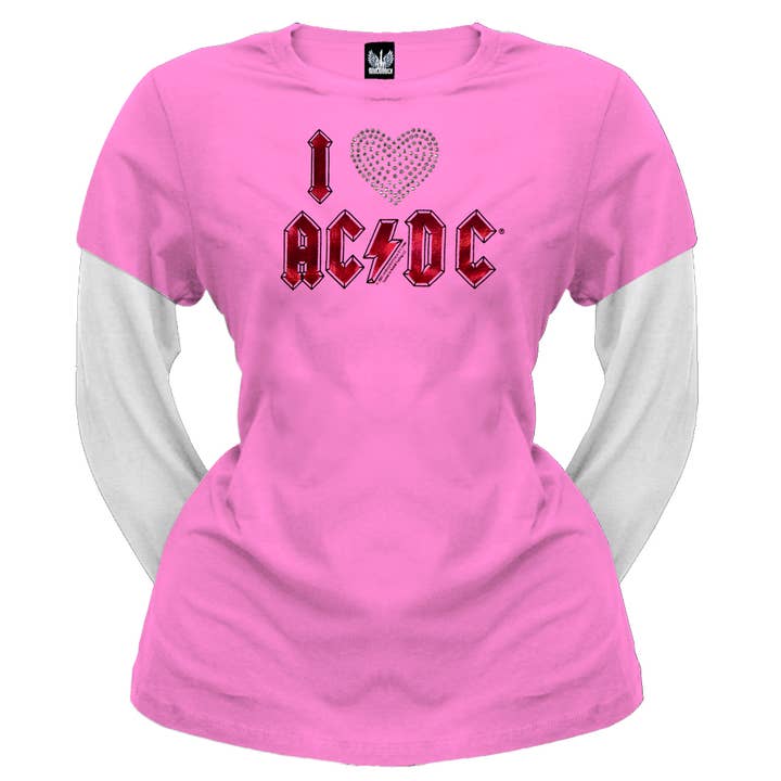 Official Store - Wholesale Screen Printed T-Shirt - Women's - ACDC - I Heart ACDC Women's Juniors Long Sleeve T Shirt