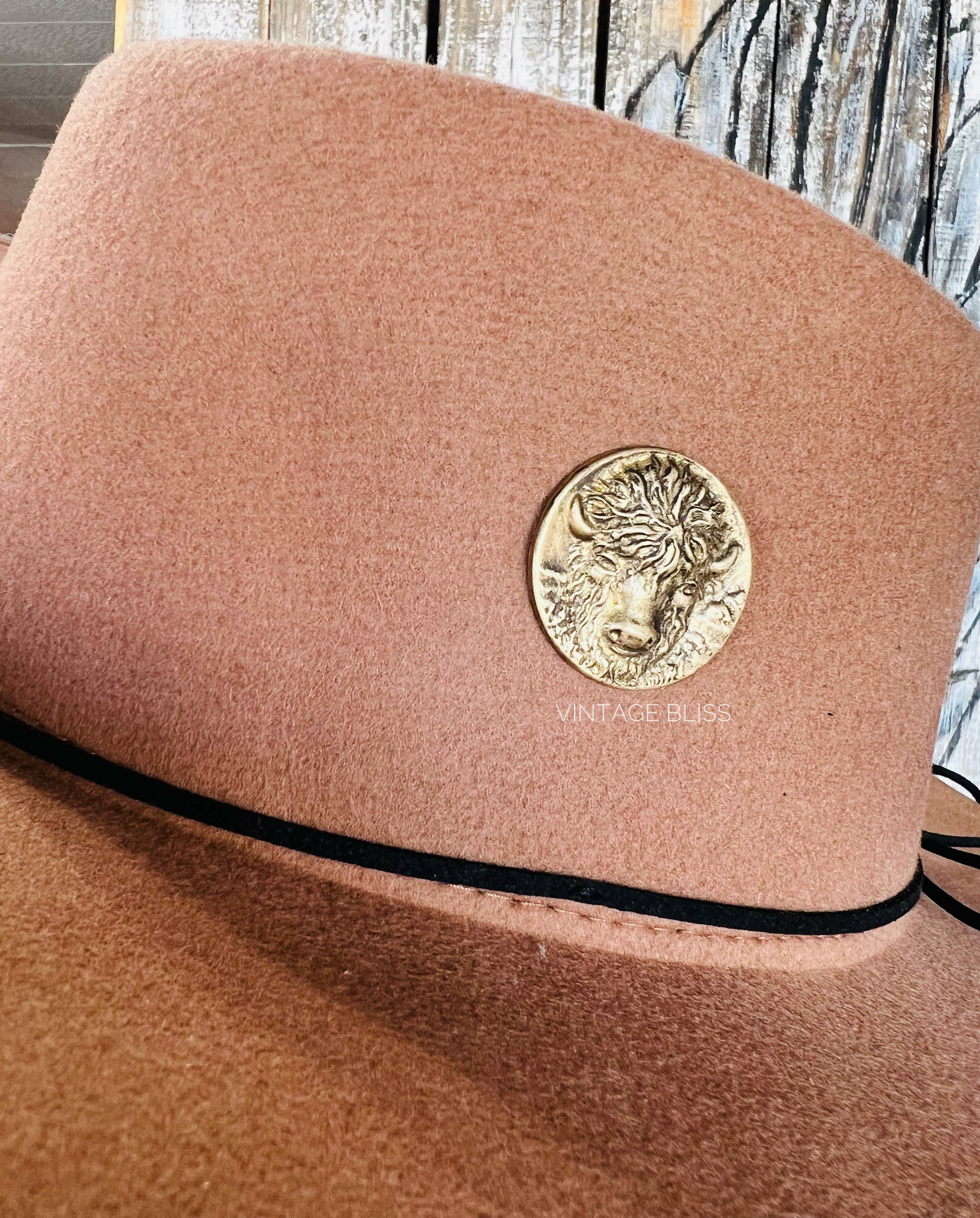 Vintage Bliss - Wholesale Brooch - Western Brass Patina Buffalo Hat Pin1