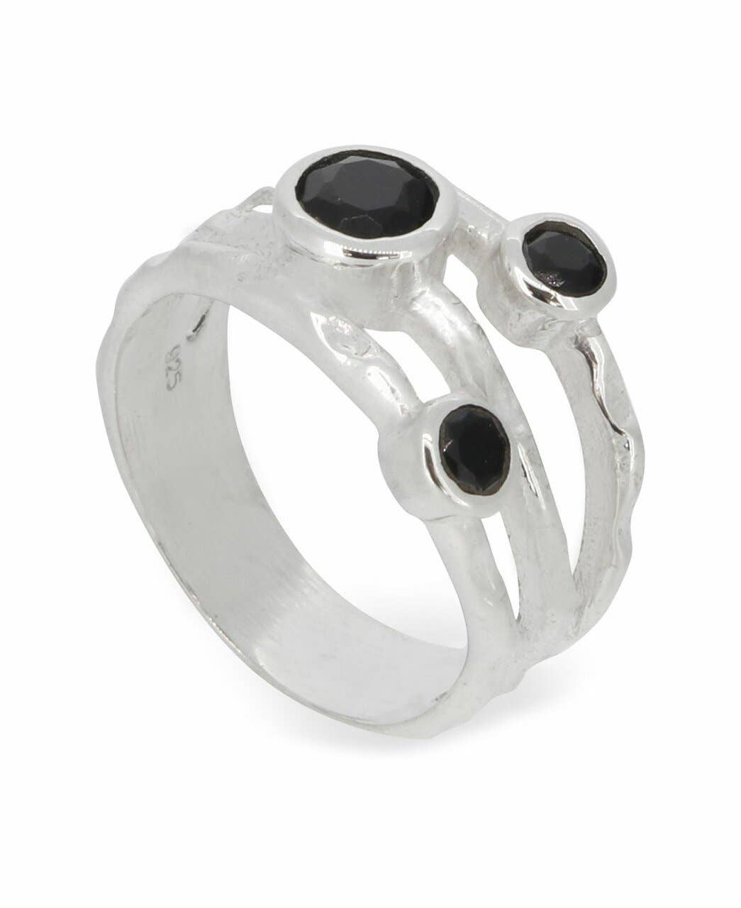Culture Spot - Wholesale Multi-Stone Ring - Black Onyx Triple Gemstone Ring, Sterling Silver1
