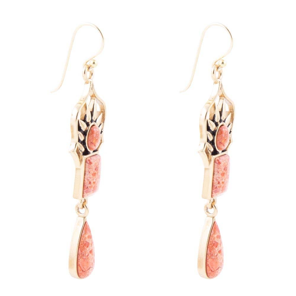 Barse Jewelry - Wholesale Dangle Earrings - Albie Orange Sponge Coral and Golden Drop Earrings2