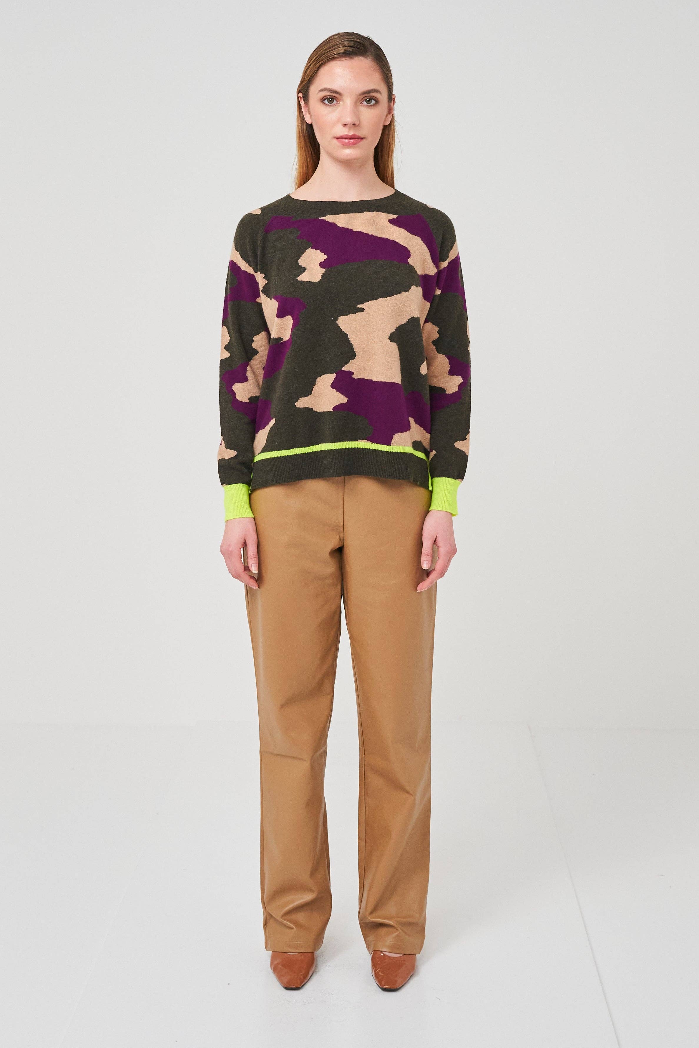 Khaki Aubergine Brodie Cora Camo Sweater for wholesale on Faire
