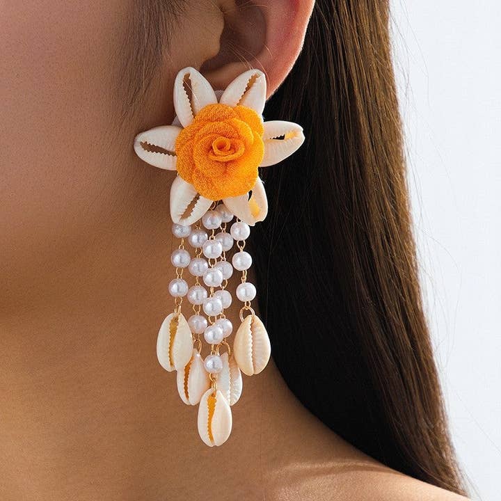 Conjunto de Brincos e Colar com Flor de Borla por atacado de Plush Looks