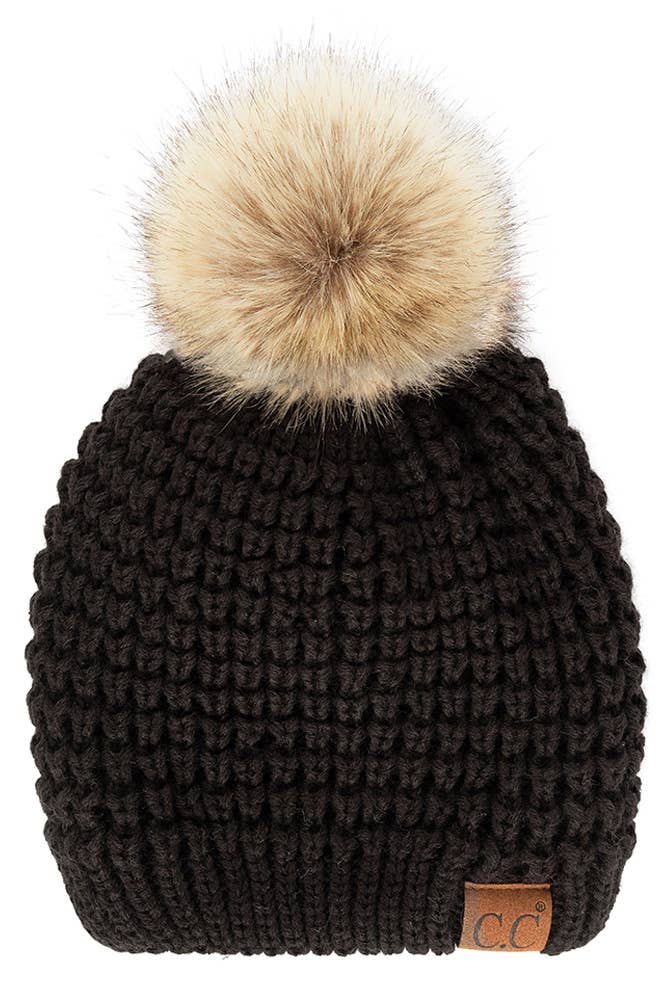 Hana - Wholesale Beanie - Women's - C.C Waffle Stitch Pattern Pom Beanie0